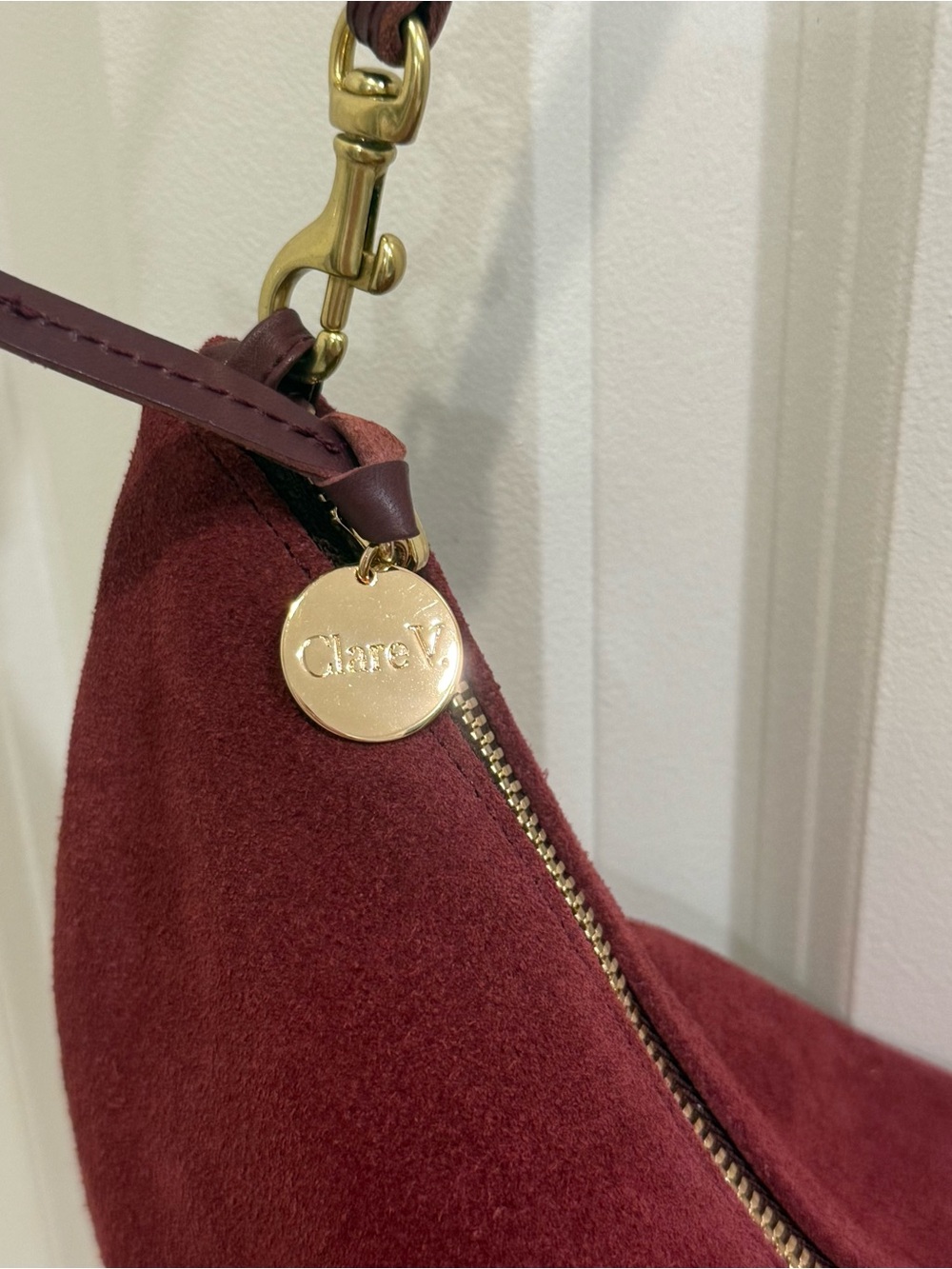 Clare V. Lune Shoulder Bag in Currant - suede bag 2025 - Picture 5 of 6